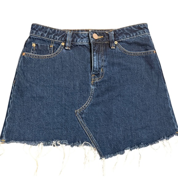BDG Urban Outfitters Dresses & Skirts - BDG Urban Outfitters Asymmetrical Raw Hem Denim Mini Skirt Dark Wash Small